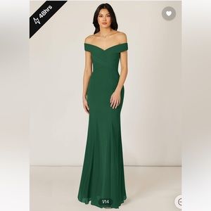 Azazie Lecia Empire Off-The-Shoulder Chiffon Floor-Length Dress Dark Green